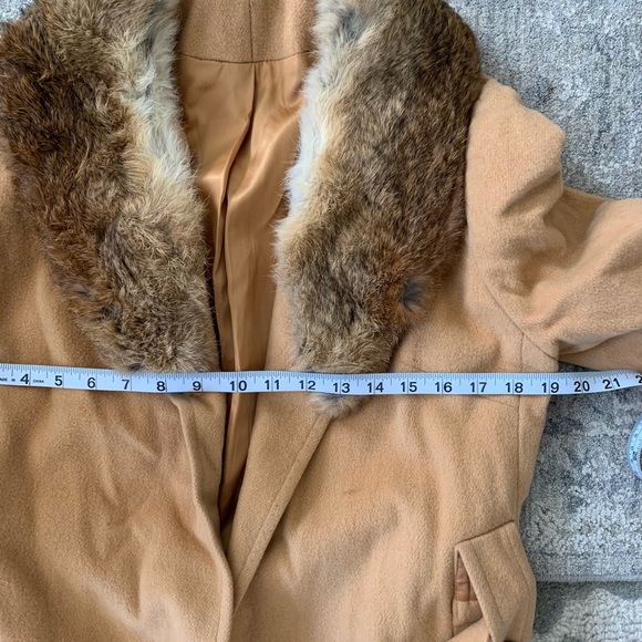 Vintage Wool Coat Fur Collar Belted Jacket Fur Collar Size S - Picture 12 of 13